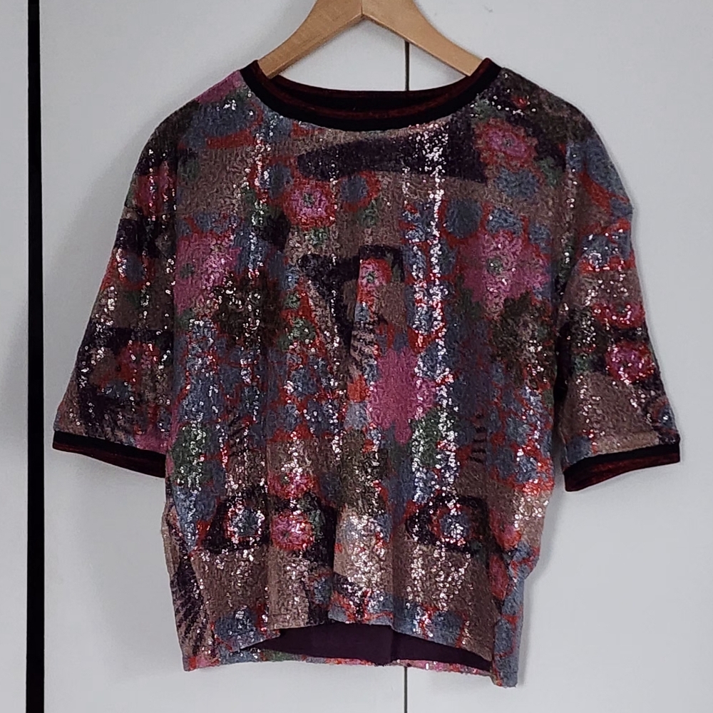 Nanette Lepore Multicolor Sequin Short Sleeve Top